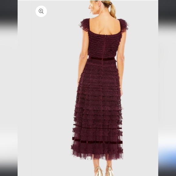 NWT!! MAC DUGGAL, Ruffle Cap Sleeve Tiered Midi Dress, Amethyst-NWT Size 4 -$398 - Picture 2 of 11